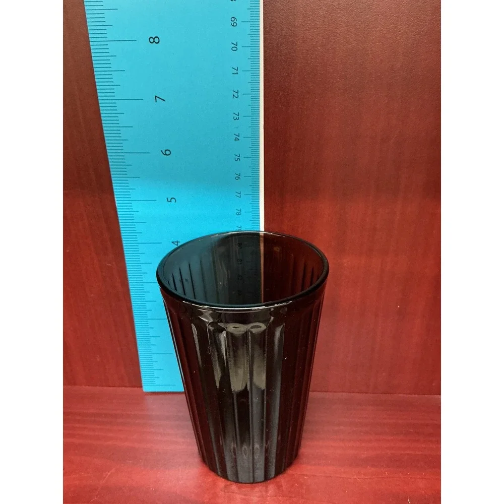 IKEA Vintage Brown Ribbed Glass Drinking‎ Tumblers Set of 3 Fluted Amber 4.75in